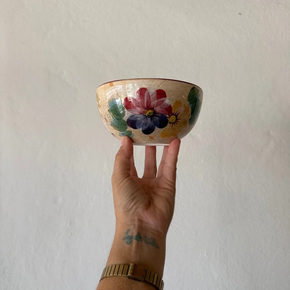 Heritage Mint Ltd Gatherings Fruit Floral Ceramic Bowl Red Rim 5 Inch